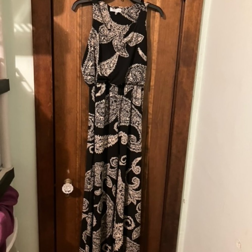 Black and Tan Paisley elastic waisted flouncy lightweight polyester jumpsuit